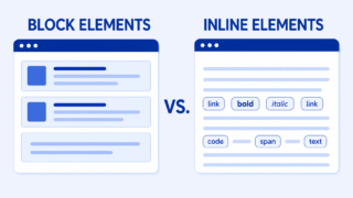 Illustration comparing stacked block elements with inline elements flowing within a line of content.