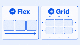 One row of flexible boxes beside a structured grid of boxes.