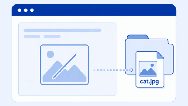 Illustration of a broken image in a browser connected to an image file and folder, representing a missing or incorrect file path.
