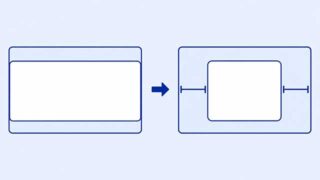 A full-width card changes into a narrower centered card with equal space on its left and right.