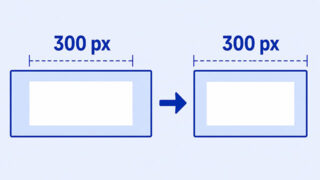 Two CSS boxes with the same set width, one extending beyond the width marker and one fitting within it.